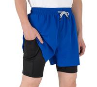 TLAENSON Boys Running Shorts with Lining 2 in 1 Quick Dry Workout Shorts with Pockets, sapphire blue, 12-13 Years