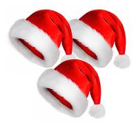 TLarder Santa Hats for Adults: Christmas Hats Adult Luxury Velvet Holiday Hat - Plush Xmas Santa Claus Outfit Hat for New Year Festive Party Gifts (Adult-3pcs)