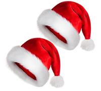 TLarder Santa Hats for Adults: Christmas Hats Adult Luxury Velvet Holiday Hat - Plush Xmas Santa Claus Outfit Hat for New Year Festive Party Gifts (Adult-2pcs)