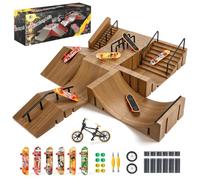 Tlater Finger Skateboard Park Kit for Children DIY Mini Skate Park Toy | Finger Skateboard Ramp Set with Fingerboards and Finger Bike 14-in-1 Skate Park Set Gift for Kids Boys Girls (Wood Grain)