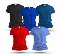 TLC Round Neck T-Shirt - Classic Casual Tee for Men's - Lightweight, Comfortable, & Versatile - Ideal for Everyday Wear, Pack of 5, Black | Royal | Petrol | Sky | Red - S