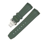 TLCBAZCF 24mm Curved end Rubber Silicone Watchband Compatible With Panerai Strap pam441 111 312 359 438 320 Men Sports Bracelet Watch Accessories(Green Folding,24MM_SILVER BUCKE)