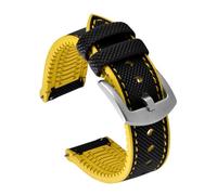 TLCBAZCF Canvas Nylon FKM Rubber Strap 18mm 20mm 22mm 24mm Sailcloth Leather Watch Band Compatible With Omega IWC TUDOR Hamilton WatchBelt(Black Yellow-Silver,20mm)