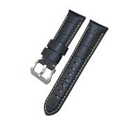 TLCBAZCF Leather Watchband Compatible With Panerai Luminor PAM688/441/1314 Black Blue Men's Alligator Pattern Cowhide Watch Strap(Black white-Silver)