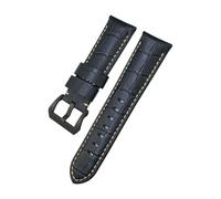 TLCBAZCF Leather Watchband Compatible With Panerai Luminor PAM688/441/1314 Black Blue Men's Alligator Pattern Cowhide Watch Strap(Black white-Black)