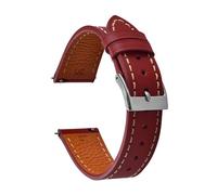 TLCBAZCF Quick Release Vegetable Tanned Leather Watch Strap 18mm 20mm 22mm Handmade Vintage Wristband Compatible With Men and Women(Red-Silver Buckle,22mm)