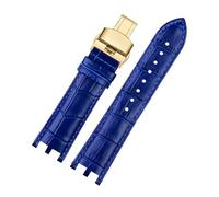 TLCBAZCF Watchband Compatible With Versace V-RACECHRONO Series GMT Double Concave Convex Interface Leather Watch Strap Men's 24mm(Royal blue gold)