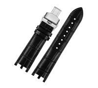 TLCBAZCF Watchband Compatible With Versace V-RACECHRONO Series GMT Double Concave Convex Interface Leather Watch Strap Men's 24mm(Black silver)