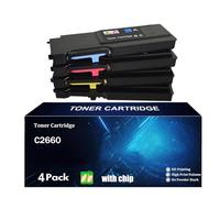 TLCGQF Replacement C2660 Chip-Equipped Drum Unit, Compatible with Dell Color Printer C2660dn C2665dnf Printer Cartridge 593-BBBU 593-BBBT Toner Cartridge 6000 Pages