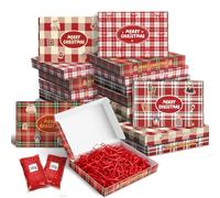 Tlenbo 16PCS Complete Christmas Gift Wrap Set: 16 Gift Boxes 13x9.1x1.9in (4 Designs), Includes Raffia Paper | All-in-One Festive Wrapping Kit