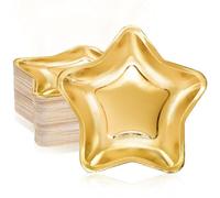 Tlence 100PCS Star Shape Paper Plates, 9.5 Inches Disposable Pentagram Dinnerware, Gold Twinkle Star Paper Tableware Set for Dessert, Birthday Graduation Wedding Halloween Christmas Supplies