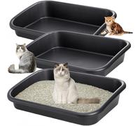 Tlence 3 Pack Low Entry Cat Litter Box, 23" Open Top Pet Litter Pan for Kitten, Extra Large Senior Cat Travel Toilet, Shallow Potty Tray Boxes for Indoor Outdoor Frail Handicap Disabled Elderly Cats