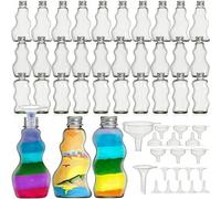Tlence 30 Pack Sand Art Bottles with Lids, 2.5 oz Sand Decorative Container with Large Funnels Small Funnels, 3 Style Clear Plastic Jars Bulk, Mini Craft Collection Kit for DIY Wedding Birthday