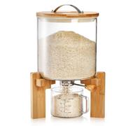 Tlence 5L Glass Rice Dispenser, Cereal Container with Bamboo Stand, Large Airtight Food Storage Bin, Rice Organization Tank with Measuring Cup for Grain Coffee Beans Dry Food