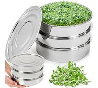 Tlence 9" Stackable Stainless Steel Seed Sprouting Kit, 3-Tier Mesh Germination Tray, Seed Sprout Grower with Lid Base, Microgreens Propagator for Beans Peas Broccoli Wheat Grass, Soil Free