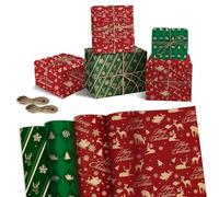 Tlenpo Christmas Wrapping Paper for Boys Girls Kids Adults - White Xmas Gift Wrap With Reindeer,Santa,Red and Green Gift paper - 19.6 * 28.3in,12 Folded Sheets