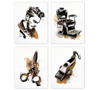 TLESKE Barber Shop Posters Prints Unframed Set of 4, Wall Art Prints Decor for Barber Haircut Shop Barbershop Salon, Men's Barber Hairstylist Hairdresser Wall Pictures Gifts, 8x10 Inches