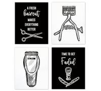 TLESKE Black and White Barber Shop Posters Prints Unframed Set of 4, Wall Art Prints Decor for Barber Haircut Shop Barbershop Salon, Barber Hairstylist Hairdresser Wall Pictures Gifts, 8x10 Inches