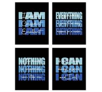 TLESKE Blue and Black Inspirational Posters Prints Unframed Set of 4, Preppy Motivational Wall Art Prints Decor for Office Teen Boys Dorm Room Bedroom Playroom, Positive Affirmations Pictures Wall