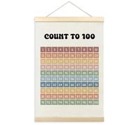 TLESKE Boho Classroom 1-100 Number Hundreds Chart Poster Hanger Frame, Homeschool Hanging Wall Art Decor for Toddlers Kids Room Nursery Playroom, Preschool Prek Learning Educational Poster, 16x24in