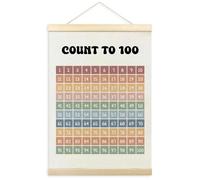 TLESKE Boho Classroom 1-100 Number Hundreds Chart Poster Hanger Frame, Homeschool Hanging Wall Art Decor for Toddlers Kids Room Nursery Playroom, Preschool Prek Learning Educational Poster, 12x16in