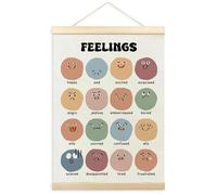 TLESKE Boho Classroom Feelings Emotions Chart Poster Hanger Frame for Toddlers Kids, Homeschool Hanging Wall Art Room Decor for Nursery Playroom, Preschool Prek Learning Educational Poster, 12x16