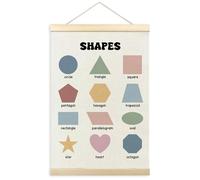 TLESKE Boho Classroom Shapes Chart Poster Hanger Frame, Homeschool Hanging Wall Art Decor for Toddlers Kids Room Nursery Playroom, Preschool Prek Learning Educational Poster Print Banner, 16x24in