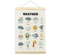 TLESKE Boho Classroom Weather Chart Preschool Poster Hanger Frame, Homeschool Hanging Wall Art Decor for Toddlers Kids Room Nursery Playroom, Prek Learning Educational Poster Print Banner, 16x24in