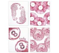 TLESKE Pink Preppy Cheetah Lucky 8 Balls Posters Prints Unframed 8x10 Set of 4, Trendy Disco Balls Wall Art Prints Decor for Teen Girls Dorm Bedroom Living Room, Retro Aesthetic Wall Pictures