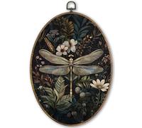 TLESKE Vintage Dragonfly Flower Oval Wall Art Decor Framed 9x12, Moody Dark Floral Canvas Wall Art Prints Artwork, Aesthetic Wall Hanging Room Door Decor Decorations for Bedroom Living Room