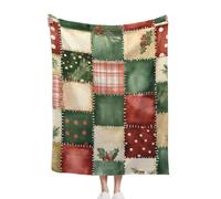 TlevadArt Christmas Fleece Throw Blanket, Patchwork Style, Soft Fuzzy Plush Cozy Fleece Blankets, For Couch Sofa or Bed, 150x200cm