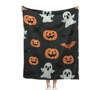 TlevadArt Halloween Flannel Blanket Throw, Soft Cozy Throws Blankets, Ghosts Pumpkin Bat, Bring A Whimsical And Spooky Halloween Vibe To Your Space, 100x130cm