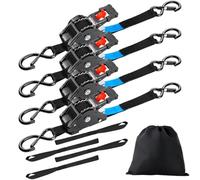 TLGREEN 4 PK Retractable Ratchet Straps, 3m x 25mm, with Hook & Storage Bag | Heavy Duty Auto Self Retracting Tie Downs with S-Hooks, 700kg Breaking Strength, for Truck, Cargo Trailer, Motorcycle, Boat
