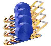 TLGREEN 4PK Heavy Duty Ratchet Straps, 9m x 50mm Tie Down Strap with Hooks | 5000kg Break Strength, Double J Hook, Polyester & Galvanised Steel, Secure for Cargo, Trucks, Trailers or Motorbikes, Blue