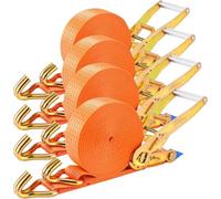 TLGREEN 4PK Heavy Duty Ratchet Straps, 9m x 50mm Tie Down Strap with Hooks | 5000kg Break Strength, Double J Hook, Polyester & Galvanised Steel, Secure for Cargo, Trucks, Trailers or Motorbikes, Orange