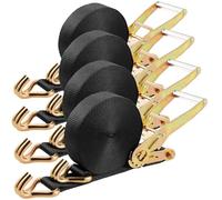 TLGREEN 4PK Heavy Duty Ratchet Straps, 9m x 50mm Tie Down Strap with Hooks | 5000kg Break Strength, Double J Hook, Polyester & Galvanised Steel, Secure for Cargo, Trucks, Trailers or Motorbikes, Black