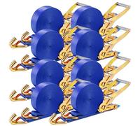 TLGREEN 8PK Heavy Duty Ratchet Straps, 9m x 50mm Tie Down Strap with Hooks | 5000kg Break Strength, Double J Hook, Polyester & Galvanised Steel, Secure for Cargo, Trucks, Trailers or Motorbikes, Blue