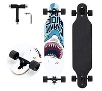 TLHB Longboard Skateboard, 41 Inch Drop Through Longboard Complete 9-Ply Nature Maple Premium Cruiser Long Board for Adults, Teens and Kids - High-Speed Bearings & T-Tool-Shark
