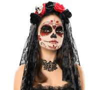 tlidfgeo Day of the Dead Costumes for Women, Day Of The Dead Headband Veil, Gothic Bride Veil Day for Dia De Los Muertos Costume Halloween Sugar Skull Costume Accessories