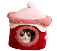 Tlilyy Cat Dog House Cave Warm Winter Deep Sleep Pet Nest Geometric Ice Cream House Fun Comfort Nest for Medium Red 48x48cm Easy Install