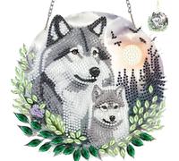 TLIOBLO Wolves Hanging Diamond Art and Key Chains Pendants Boards, Special Shaped Animals Diamond Painting Hanging Sign with Chain, Double-Sided Ornaments Window Door Home Decor
