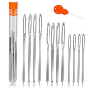 TLKKUE 12 Pcs/3 Sizes Large-Eye Blunt Needles, Stainless Steel Yarn Needle with Needle Threader, Tapestry Needle for Sewing Crochet Knitting Embroidery (Silver)