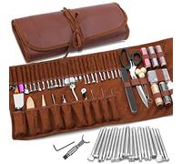 TLKKUE Leather Craft Tools Leather Working Tools Kit with Custom Storage Bag Leather Carving Tools Leather Craft Making for Cutting Punching Sewing Carving Stamping Leather Tooling Kit
