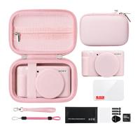 TLKOA Carrying Case for Sony ZV-1 Digital Camera | Hard Carrying Case + Soft Silicone Protective Case. with Removable Lens Cover, Screen Protector, Wrist Strap, Jelly Pink