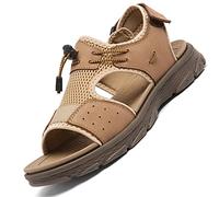 TLMDXTEU Casual Sandals Men Men's Leather Sandals Beach Shoes Ultra Light Roman Shoes For Travel Walking(6 UK)