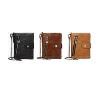 TLMDXTEU Mens Wallet with Chain Leather Men's Wallet with Anti-Theft Chain RFID Double Folding(Noir)