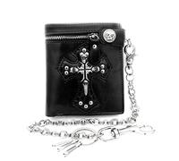 TLMDXTEU Mens Wallet with Chain Mens Boys Goth Skull Cross Leather Biker Punk Snap Zipper Wallet