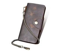 TLMDXTEU Mens Wallet with Chain Men's Leather Checkbook Business Card Holder Chain Organizer