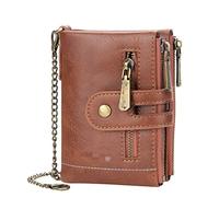 TLMDXTEU Mens Wallet with Chain Men's Multi Card Wallet Vintage Double Zipper Zero(Brown)