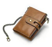 TLMDXTEU Mens Wallet with Chain Men's Wallet Leather Soft Durable Mini with Chain(Brown)